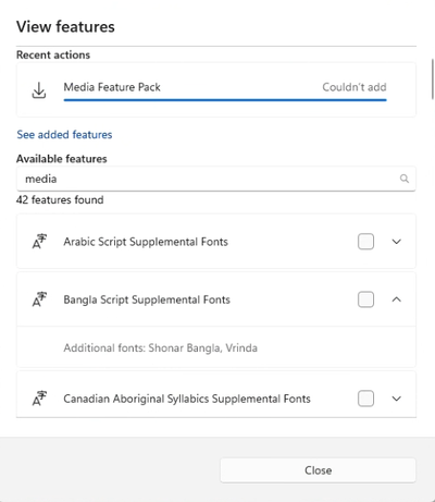 windows-view-features-media-feature-pack-failed